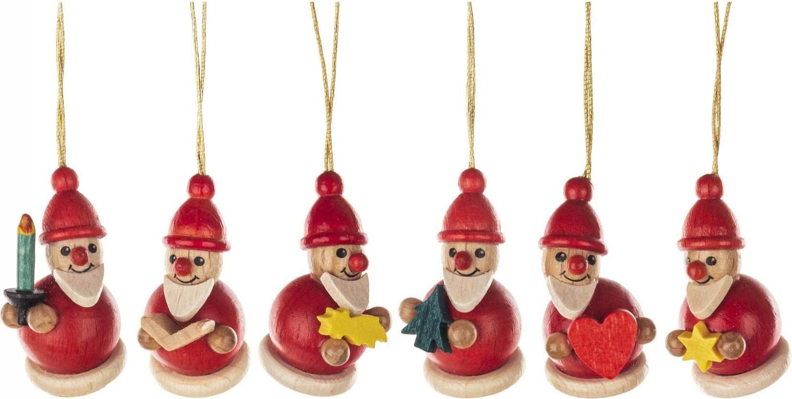 Set van 6 Kerstman-ornamenten voor in de kerstboom, Hoogte: 3 cm