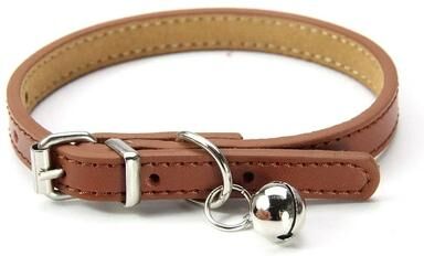 Inspired Finds LuxePaws Genuine Leather Cat Collar With Bell For Cats & Small Pets brown xsold