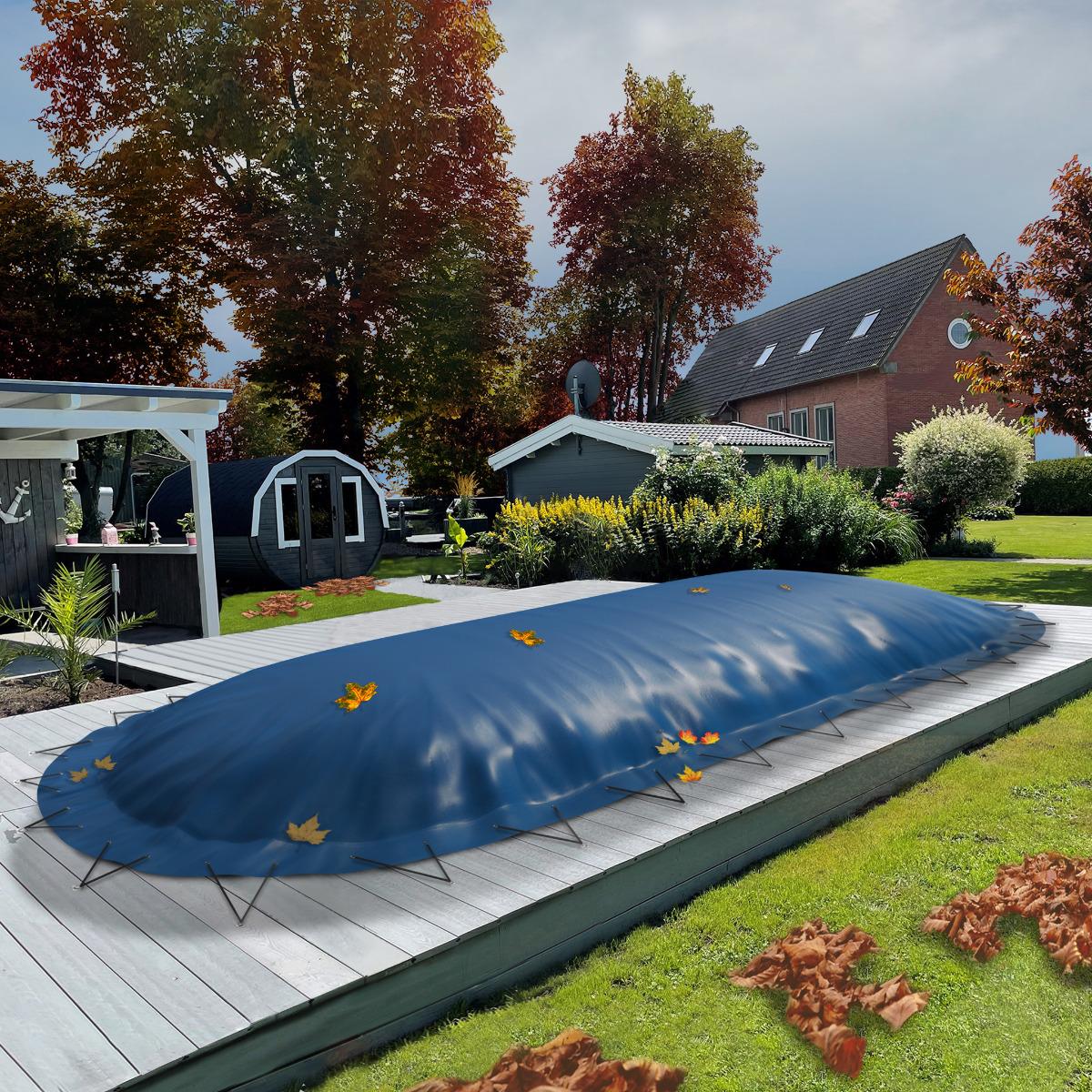 Aufblasbare Pool Abdeckplane für Pool ovalform 3,20x6,00m blau Air Cover Luftkissen