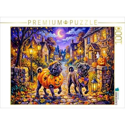 CALVENDO Puzzle Möpse auf fröhlicher Halloween-Rundtour Puzzle | 1000 Teile Lege-Größe 64x48cm Foto-Puzzle für glückliche Stunden