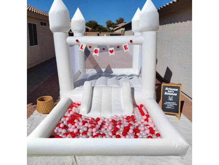 Château gonflable blanc 4x2x2,5m avec piscine à balles, château gonflable avec souffleur, pompe à air, jouets pour fête d'anniversaire d'enfants, jouets pour mariage