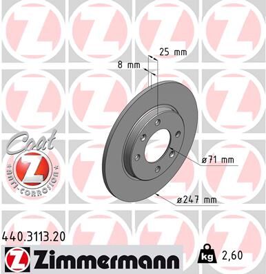 Zimmermann Bremsscheibe Coat Z 440311320 Hinterachse Voll 247mm 8mm Für Citroën/peugeot Peugeot (Df-Psa)