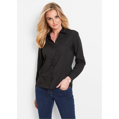 Langarmbluse BONPRIX "Bluse", Damen, Gr. 50, schwarz, Web, Obermaterial: 65% Polyester, 35% Baumwolle, loose fit hüftbedeckend, Blusen, lockere Passform, für eleganten Auftritt, aus Baumwollmischung