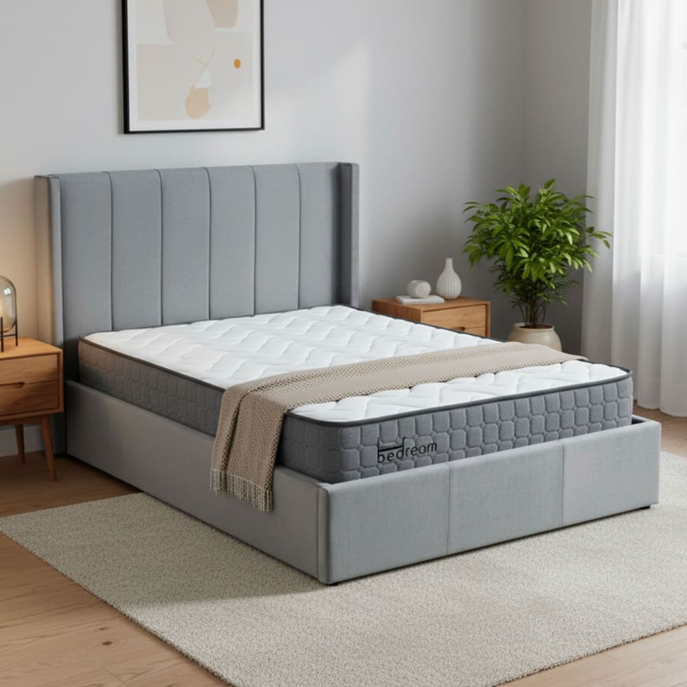 Menzzo Pack lit-coffre + matelas bedream 140x190cm velours gris Gris 148x110x207cm