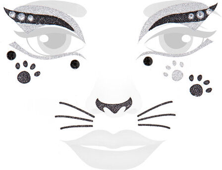 Face-Art-Tattoo "Katze", schwarz/silber