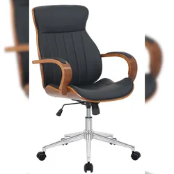 Décoshop26 - Bürostuhl mit Rollen schwarzem Kunststoffmaterial und Walnussholz höhenverstellbar BUR10461