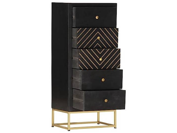YUTAASU Schubladenschrank Schwarz Golden 45x30x105cm Mangoholz
