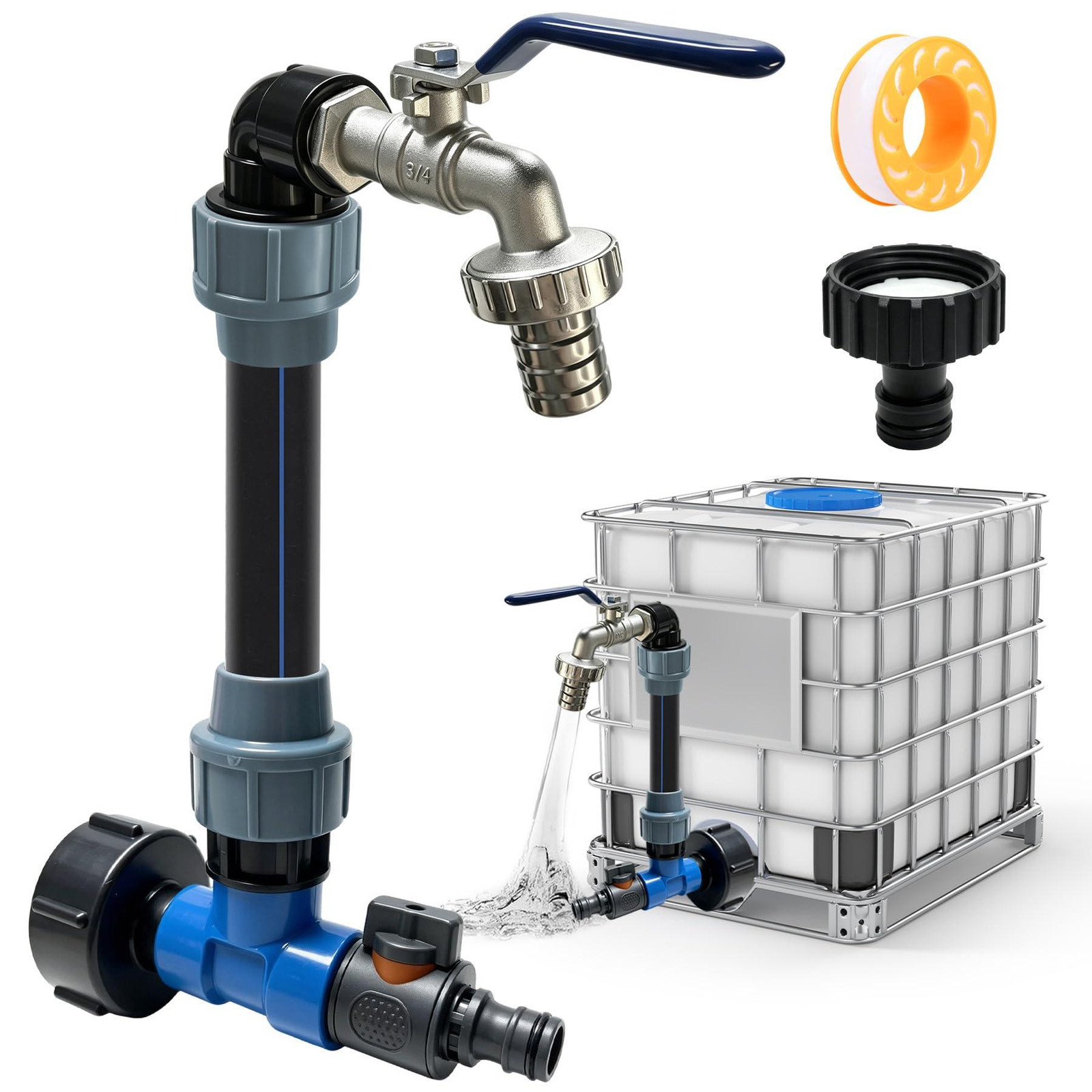 Dripio IBC-tankadapter 3/4 inch met zwanenhals voor regenwateropslag