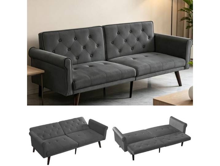 Canapé Clic-Clac - SOGEU - Clic-Clac 172x89x70 cm - Velours gris - Dossiers 5 positions - 2 places convertible