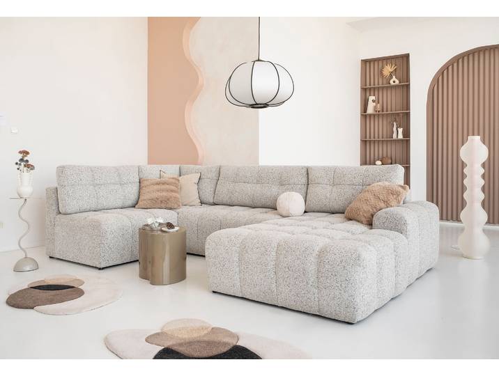 MIUFORM Lulu Canapé d'angle avec fonction lit et coffre de lit U-FORM GAUCHE - 333 x 187 cm - Sel et poivre - Canapé Canapé-lit Canapé modulable