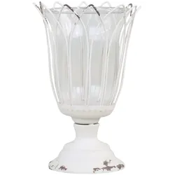 Chic Antique Teelichthalter auf Fuß mit Glas, H20,5/D13 cm, antik creme