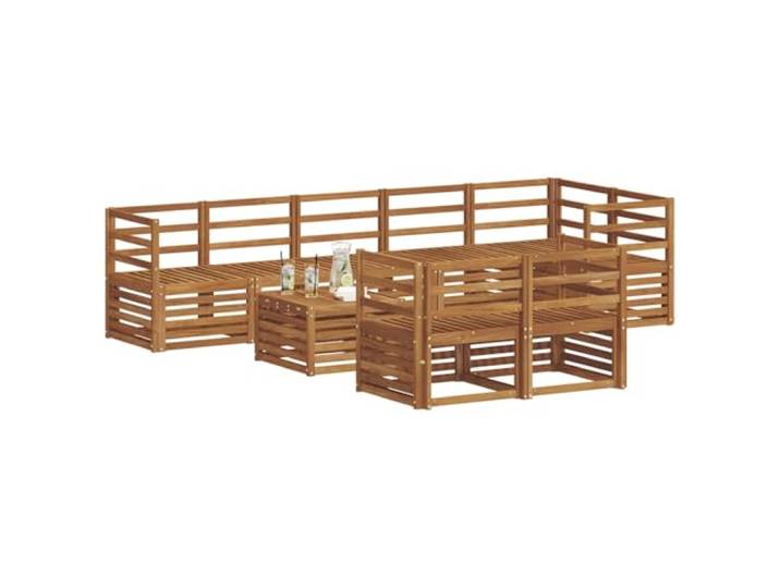 KTHLBRH 9-teiliges Sofaset aus natürlichem Akazienholz Modular, wiederkonfigurierbar, Lattenrost-Design, schnell trocknend, für den Außenbereich