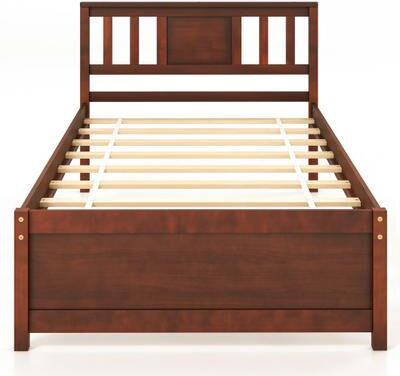 Costway Wooden Platform Bed with Headboard and Slat Support-Twin Size