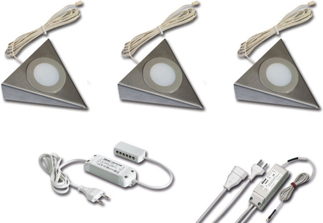 Hera Lampe LED sous meuble lot de 3 2 LED blanc chaud acier inoxydable avec transformateur (61055931202)