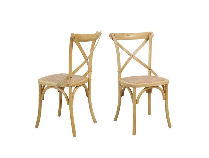 Mid.you Armlehnstuhl-Set, Natur, Holz, Rattan, Kautschukholz, massiv, rund, 48x89x52 cm, stapelbar, Esszimmer, Stühle, Esszimmerstühle, Esszimmerstühle-Set