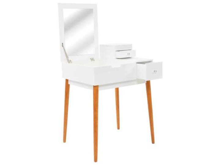 Xhnifbn Schminktisch mit Klappspiegel Frisiertisch MDF 60x50x86cm Weiss Kompakter Frisiertisch fürs Schlafzimmer mit aufklappbarem Spiegel, praktischen Fächern und stabilen Holzbeinen.