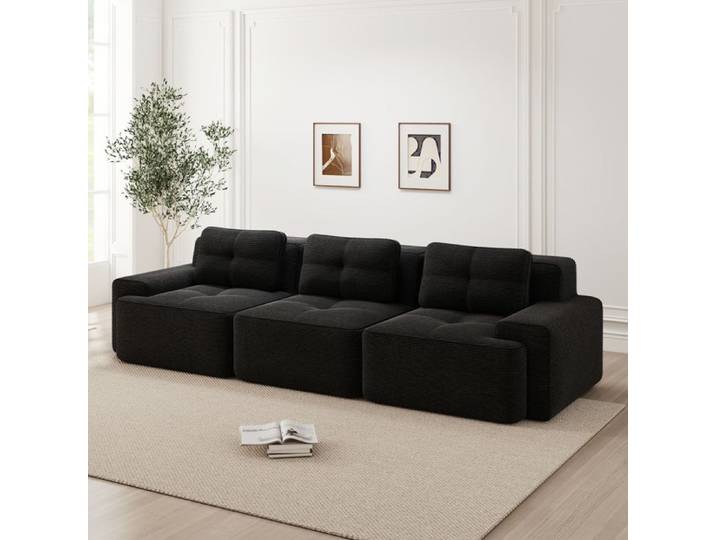 Canapé modulaire SENVIRO - canapé trois places assise profonde velours côtelé noir
