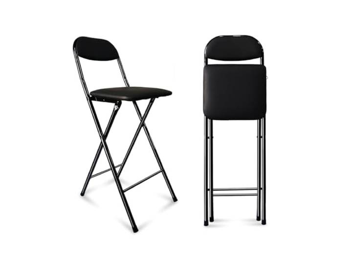 WINARA Barhocker Klappbarer gepolsterter Stuhl 70cm, 65cm Tragbarer Küchen-Klapphocker, Faltbarer hoher Stuhl mit Rückenlehne und Fußstütze für Wohnheim, Büro, Haus (Schwarz, 70CM)