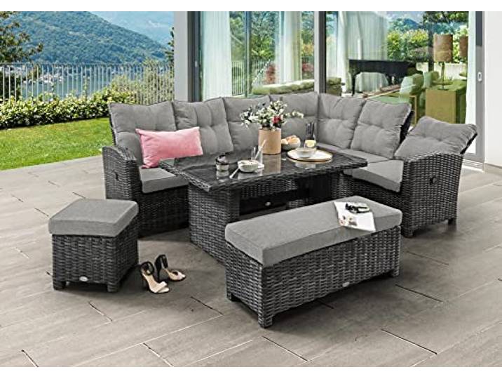Destiny Eckgruppe Santa PONSA DE Luxe mit Tisch 140x80x64 cm, grau meliert