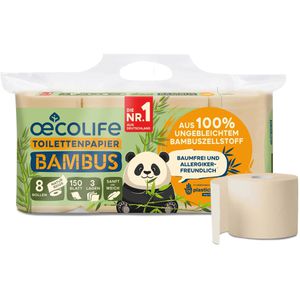 Oecolife Toilettenpapier aus Bambus, 3-lagig, Tissue, 150 Blatt, 8 Rollen
