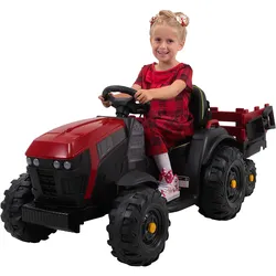 Elektro-Kindertraktor mit Anhänger, Staufach, Schaufel, Fernbedienung, 90 W, Bremsautomatik, TD925  (Rot/Schwarz)