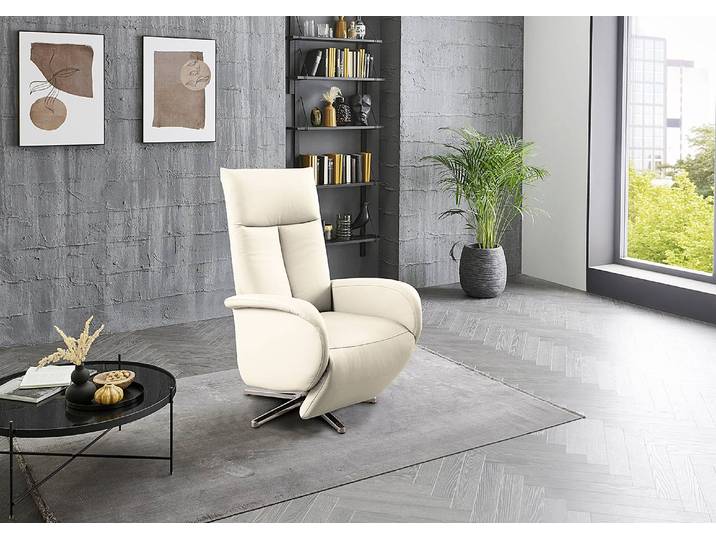 home24 Relaxfauteuil Fewel wit echt leer Pua 75 x 112 x 82cm