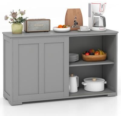 Costway Antique Stackable Kitchen Storage Sideboard with Height Adjustable Shelf-Gray