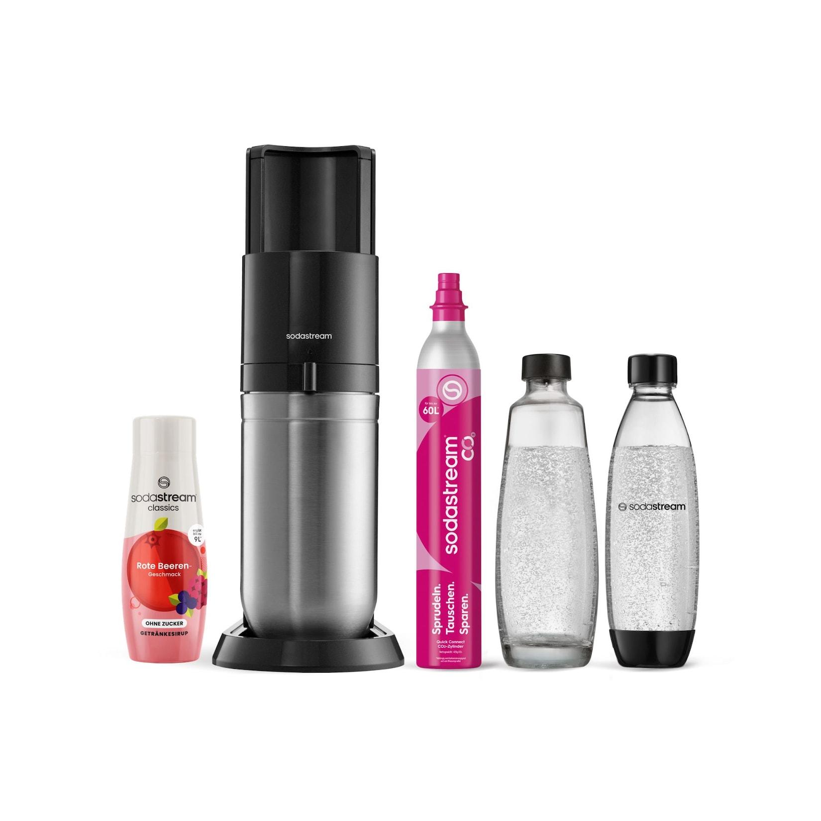 SodaStream Wassersprudler DUO mit Apfelschorle Sirup Mix inkl. 1x 1L Glasflasche, 1x 1L Kunststoffflasche + Quick-Connect CO2-Zylinder Farbe: Titan