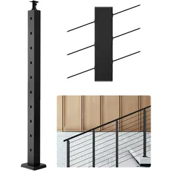 VEVOR Kabelgeländerpfosten, 914x50,8x50,8 mm, Geländerpfosten mit 30° vorgebohrten Löchern, SUS304 Edelstahl, gebogene Halterung, für Handlauf, Balustraden, Schwarz, 1JZLGZXHS914YIVIS001V0