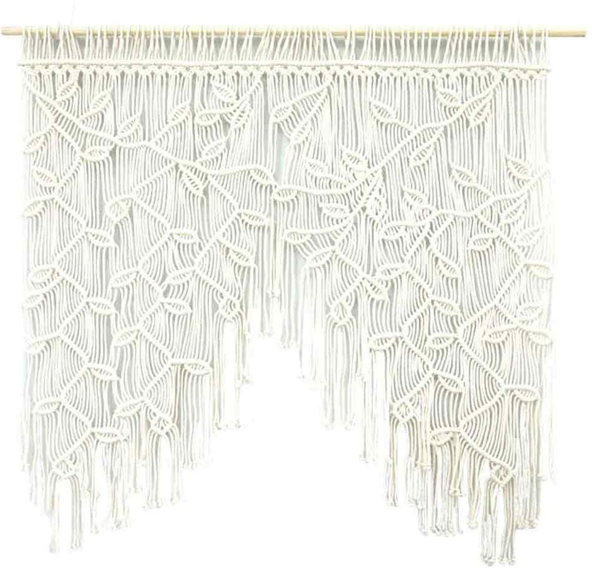 Wit Macrame Gordijn Bohemian - Handgemaakt Katoen - 100 x 100 cm