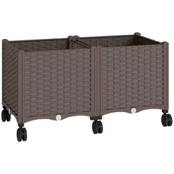 Outsunny Hochbeet mit 6 Rollen, automatischer Bewässerung und Drainage – Gartenkübel für den Außenbereich – 80x40x43 cm Braun