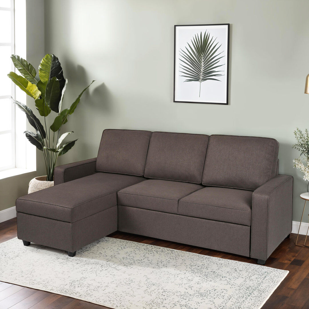 17 Stories Razzak 3 Seater Linen Sofa Bed Dark Grey 86cm H X 211cm W X 135cm D