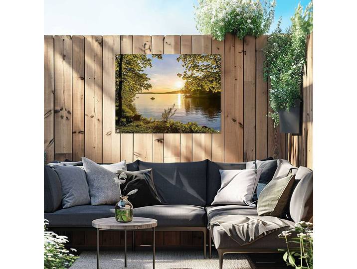 Poster extérieur Coucher de soleil lac PVC Vert/Vert 60 x 80 x 0cm