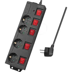 LOGILINK LPS251 - Steckdosenleiste, 4-fach, 1,5 m, mit 5 Schaltern, schwarz