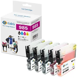 5 G&G Patronen ersetzen Brother LC-985 2x Schwarz + je 1 Cyan, Magenta, Gelb
