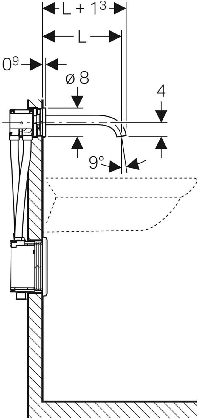 Geberit Piave Waschtischarmatur Wandmontage, Batteriebetrieb, für UP-Funktionsbox