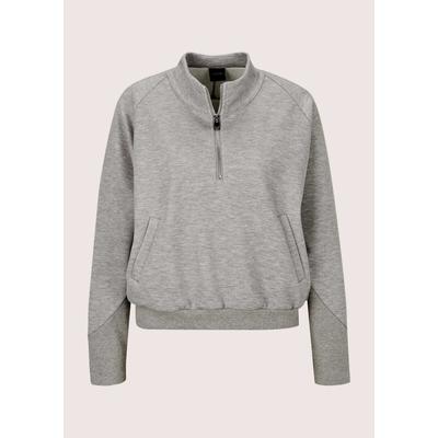 Langarmshirt MADELEINE "Shirt Sweatshirt mit Stehkragen & Zipper", Damen, Gr. 44, steingrau, melange, Shirts Langarmshirt