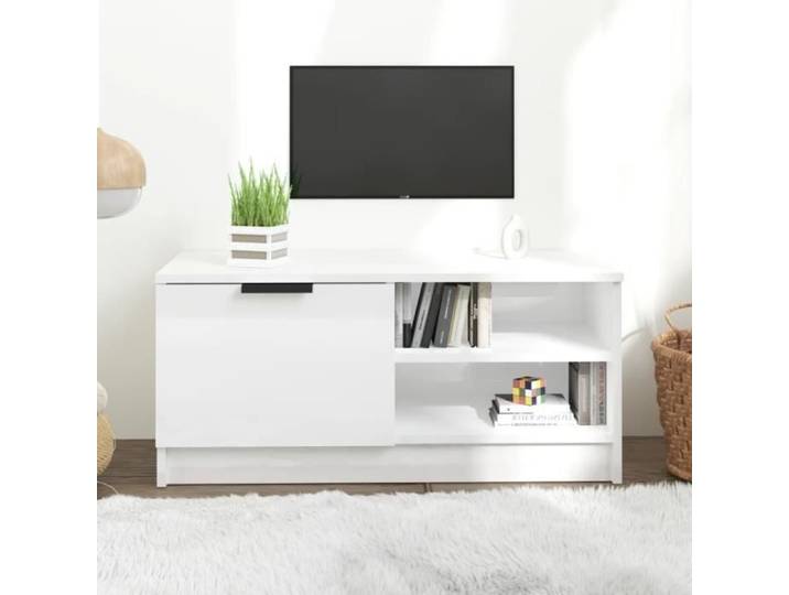 Meuble TV - MOTHINESSTO - LY4866 - Blanc - Brillant - Contemporain