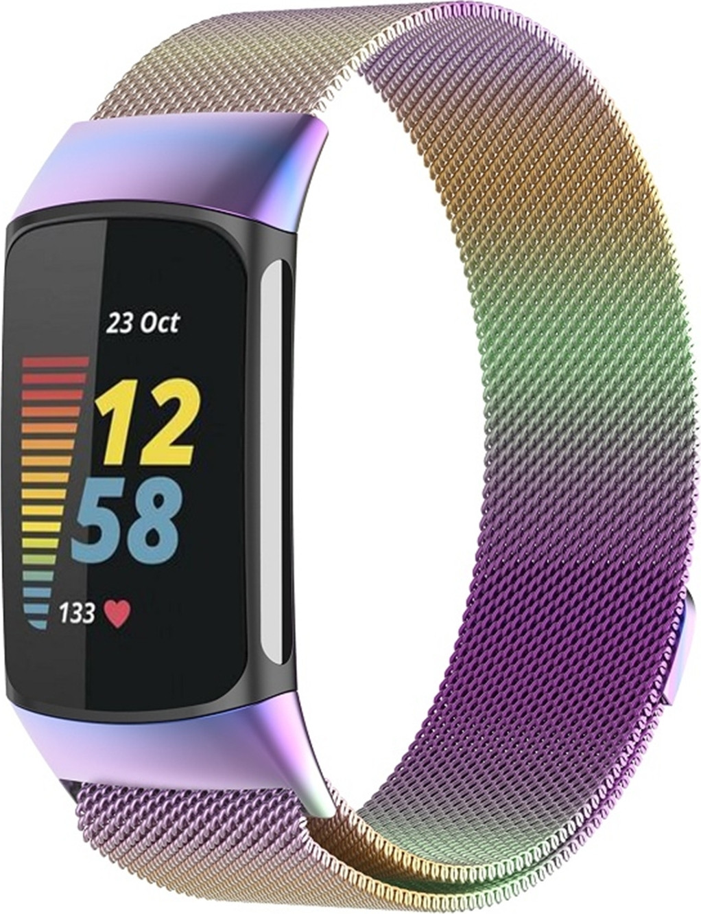 Wigento Metalen stalen mesh polsband met magnetische sluiting voor Fitbit Charge 6 / 5