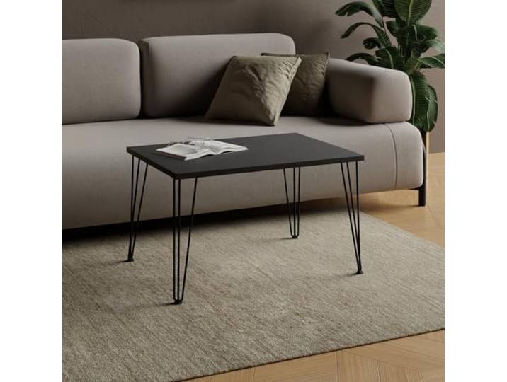 AKKE Couchtisch Wohnzimmertisch Beistelltisch Mit Metallbeinen Laminierte Platte Höhe 43cm Tisch Für Wohnzimmer Modern Loft Stil Moderno Anthrazit 80x50cm