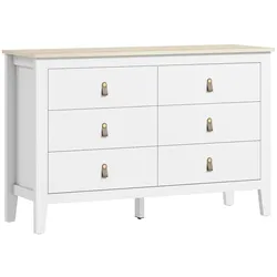 HOMCOM Kommode 6 Schubladen moderne Polyurethan-Griffe Stauraum Holzoptik 120x40x78cm Weiß