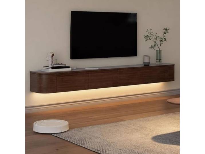 SZKTHD Schwebendes TV-Möbel, Wandmontierter TV-Schrank Mit Verfügt über eine seitlich zu öffnende Tür für zusätzlichen Stauraum und eine Kabeldurchführung(Brown-A,180*20*30cm)