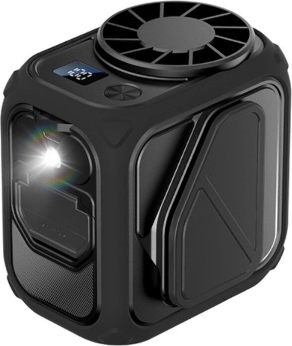 INF Tragbarer Taillenventilator mit digitaler Anzeige – wiederaufladbarer Hals- und Taillenventilator mit LED-Licht und Schwarz