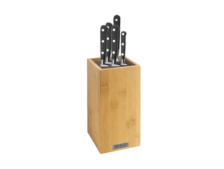 SABATIER TROMPETTE Origin - Bloc spaghetti 5 pièces en bambou Bloc bambou + office\, santoku\, chef\, couteau et fourchette à découper\, acier 5Cr15MoV\, manche ABS pleine soie riveté