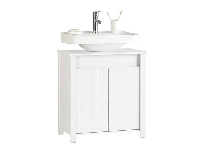 SoBuy Meuble sous Lavabo Salle de Bain 60x34x65 5 cm Meuble sous Évier avec 2 Portes et Étagère Réglable MDF Blanc