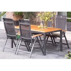 HARTMAN Alice Garten-Essgruppe, xerix/natur, Alu/Teak, 4x4 Textilen, 4 Klappstühle, 150/210x90cm