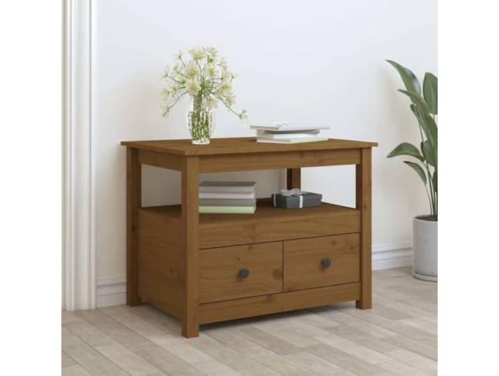 HEFZGDB Massivholz Couchtisch Kiefer 71x49x55 cm mit 2 Schubladen und Ablage, Honigbraun, Stauraum Beistelltisch, Stabiler Holzrahmen, Rustikale Optik, Robuste Tischplatte, Inklusive
