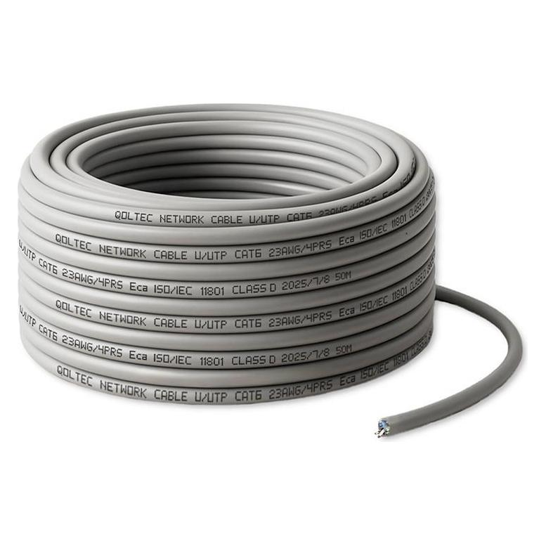Qoltec Kabel patchcord sieciowy skrętka UTP | Miedziany Cu | CAT6 | Highspeed 1Gb/s | LAN | 50m | Szary (UTP, CAT6, 50 m) (54559)