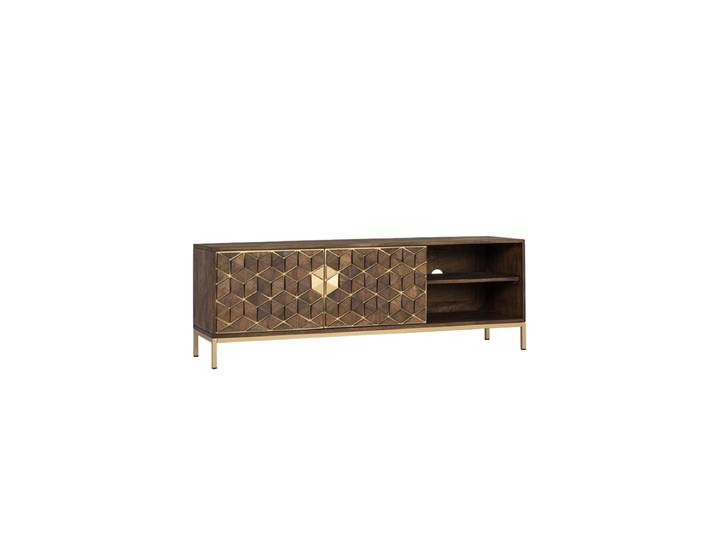 Massives Design Lowboard „Bora Bora“ 2-türig, 145 x 50 cm Mangoholz Natural, Gold Giner & Colomer
