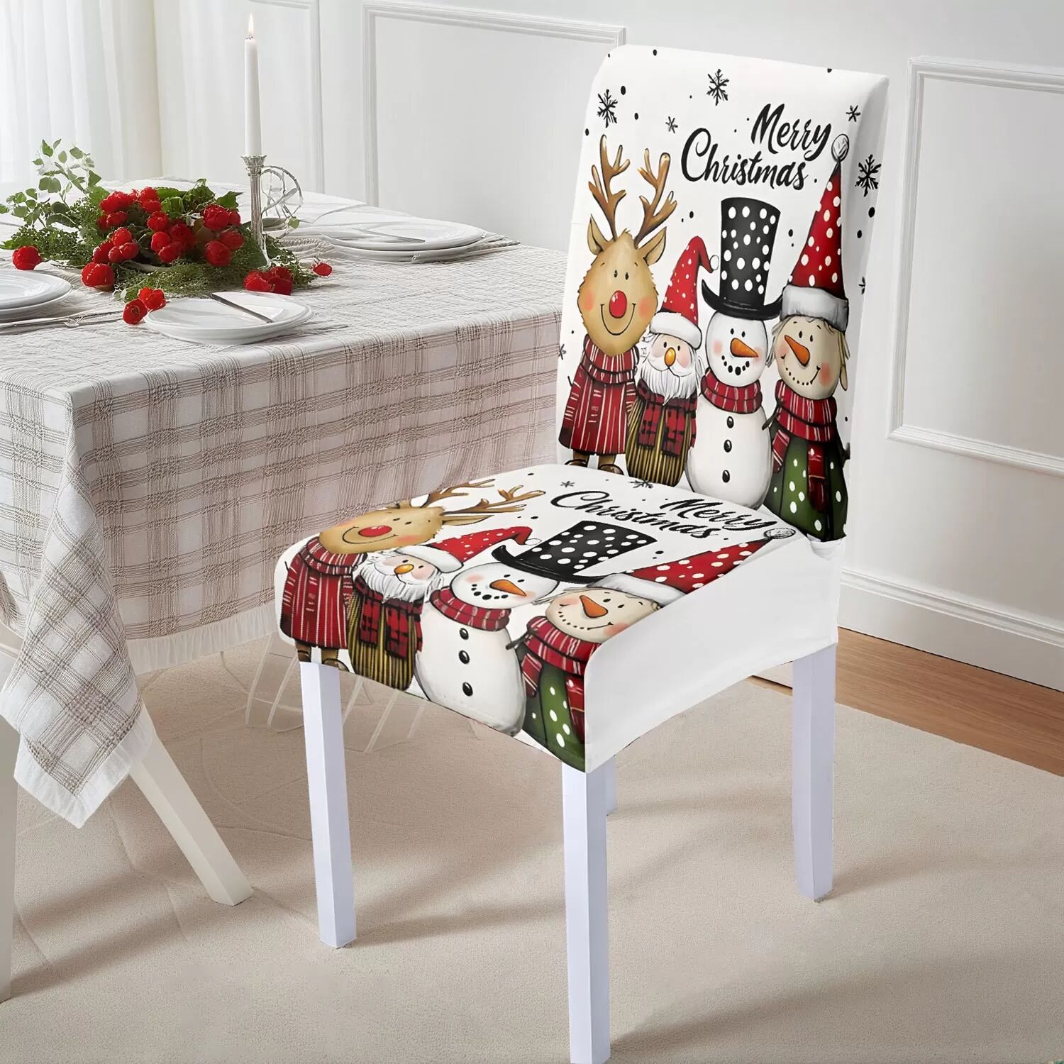 INF Festliche Weihnachts-Stuhlhussen - 4er-Set Stuhlüberzüge mit Weihnachtsmotiven